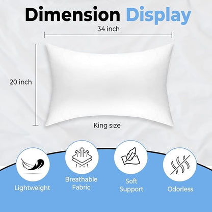 King Size Bed Pillows - Set of 2, Medium Density, Soft and Supportive for Back, Side, and Stomach Sleepers((King -White), Pack of 2)