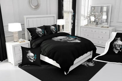 Erosebridal Gothic Skull Bedding Twin,Turquoise Leaves Comforter Set for Kids Boys Girls,Smoky Skeleton Down Comforter, Plant Tropical Botanical Bedding Comforter Sets