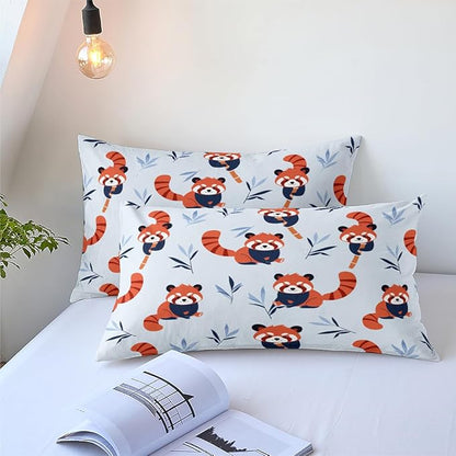Red Panda Comforter Set Twin Size,Cute Bedding Set for Girls Kids,2 Pcs Warm Microfiber Quilt Set with 1 Pillowcase/68 * 86