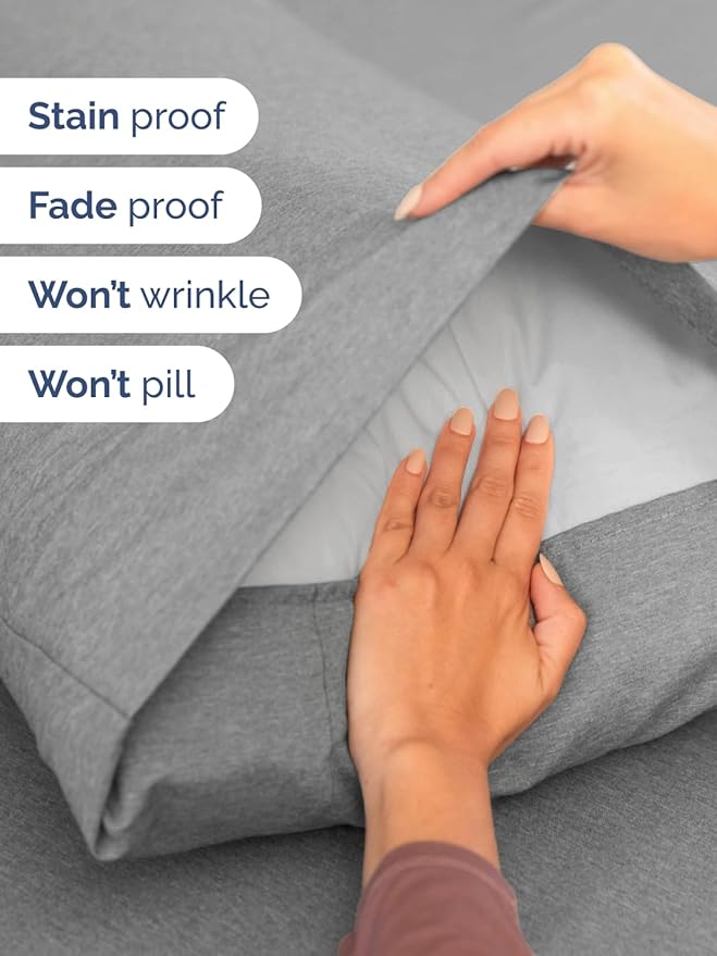 Extra Deep Split King Sheet Set - 7 Piece Breathable and Cooling Sheets - Hotel Luxury Bedding for Women, Men, Kids & Teens - Secure Fit - Soft and Wrinkle Free - Extra Deep Pockets - Heathered Grey