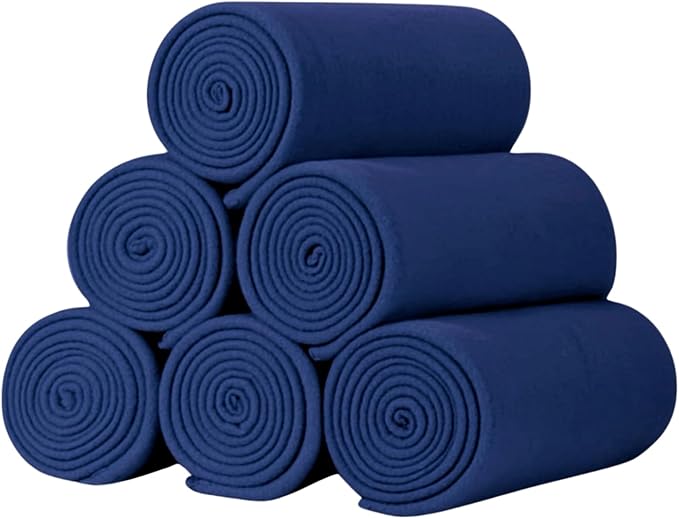 ZYFZCYBL Fleece Throw Blankets Lightweight Warm Soft Cozy Pet-Friendly Bulk Fleece Throw Blanket Solid for Home Bed, Sofa，Office,Gifts, Couch (Pack of 6-50 x 60 inch，Navy)