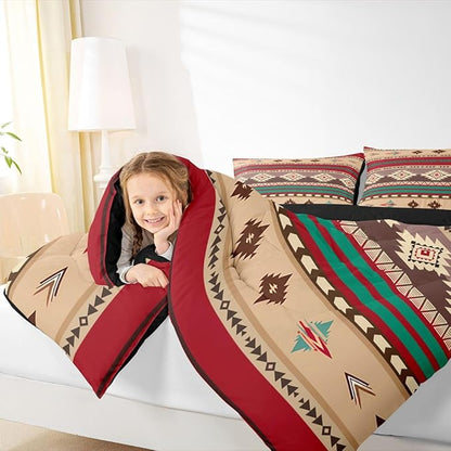 Erosebridal Southwestern Comforter Set - Twin Bohemian Geometric Quilt, Ethnic Tribal Arrow Bedding Set - Duvet Insert, Country Decor Western Bedroom Decor - Red Brown