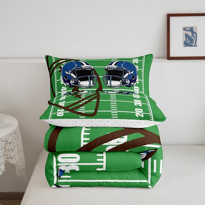 Feelyou Rugby Comforter Set Queen Size Football Comforter for Boys Girls Teens Soccer Ball Game Bedding Set Gift for Football Lover Duvet Set Room Decor Green Quilt Set