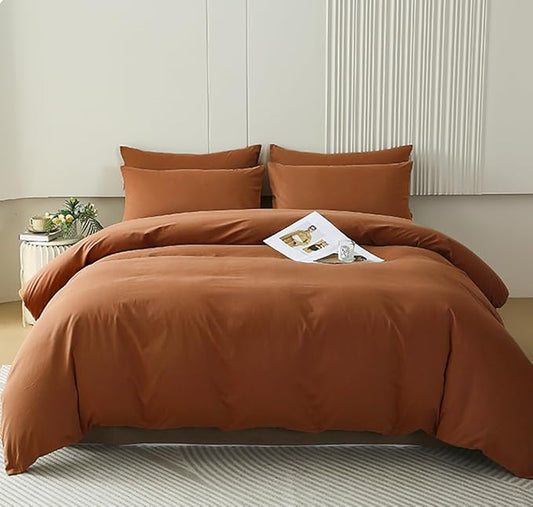 Houseri Pumpkin Color Comforter Set Full Size, 3 Piece Terracotta Bedding Sets Full Caramel Brown Comforters Sets for Teen Boys Girls Warm Rust Orange Comfy Farmhouse Cinnamon Bed Quilt Blanket Full