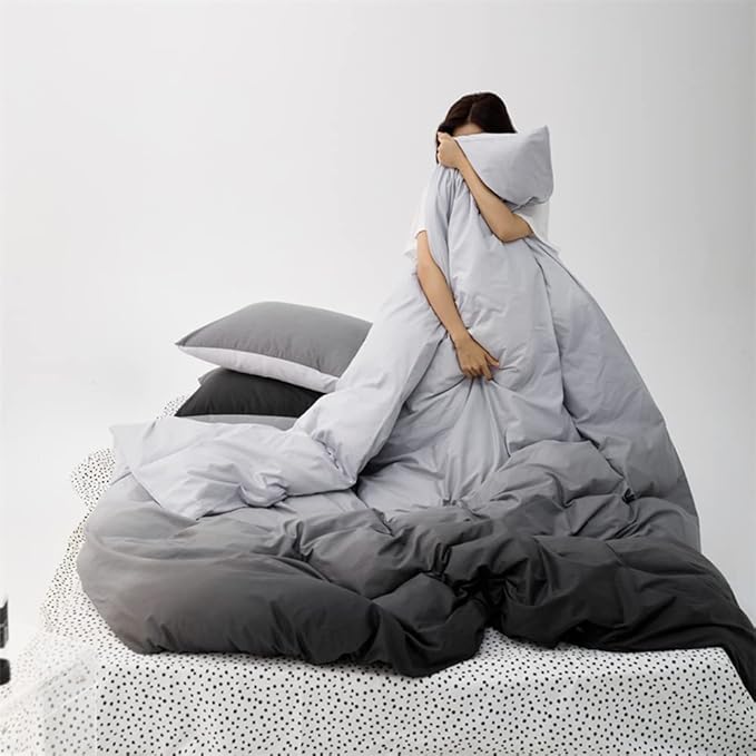 Pureant White Grey Gradient Comforter Sets Queen Women Men Solid White and Grey Bedding Comforters Cotton Modern Plain Dark Gray Gradient Quilts Watercolor Art Bedding Soft Sliver Grey Blankets Warm
