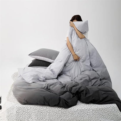 Pureant White Grey Gradient Comforter Sets Queen Women Men Solid White and Grey Bedding Comforters Cotton Modern Plain Dark Gray Gradient Quilts Watercolor Art Bedding Soft Sliver Grey Blankets Warm