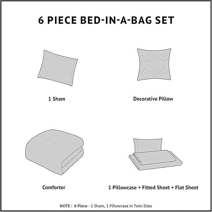 Intelligent Design Complete Bed In A Bag Casual Boho Comforter with Sheet Set Decorative Pillow, All Season Bedding Set, Twin XL, Vinnie Aqua 6 Piece