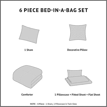 Intelligent Design Complete Bed In A Bag Casual Boho Comforter with Sheet Set Decorative Pillow, All Season Bedding Set, Twin XL, Vinnie Aqua 6 Piece