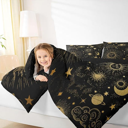 Erosebridal Star Moon Bedding Set Full Size, Starry Sky Series Comforter Set Kids Child, Cosmic Planets Sun Face Pattern Duvet Insert Boys Girls, Hippie Quilted Duvet, Soft Living Bedroom Decor