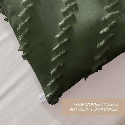 Nanko King Size Comforter Set Dark Green Tufted Boho Soft Shabby Chic Reversible Down Alternative Microfiber Bedding Set, All Season Duvet Bohemia Bed Set Women Men 104 x90 3pcs, Forest Green Jacquard