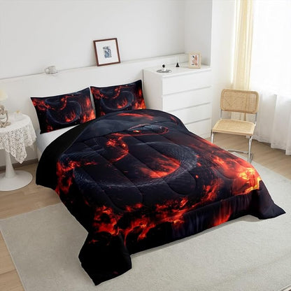 Manfei Snake Kids Comforter Toddler,Exotic Fire Snake Bedding Set for Girls Youth Bedroom Decor,3D Flame Magma Reversible Quilt Sets,Safari Animal Bedding Comforter Set,Soft Fluffy