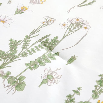 Wake In Cloud - Botanical Comforter Set, 100% Cotton Fabric, Floral Flower Cottagecore Neutral Shabby Chic Coquette Aesthetic, 3 Pieces Bedding Set, Yellow Green, Queen Size