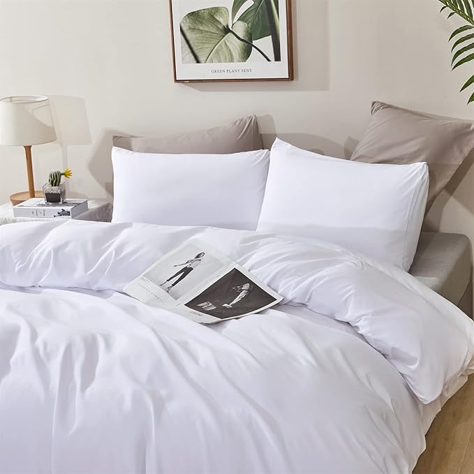 CLOTHKNOW White California King Comforter Set 3Pcs White Bedding Comforter Sets All Season Plain Bed Comforter and 2 x Pillow Cases