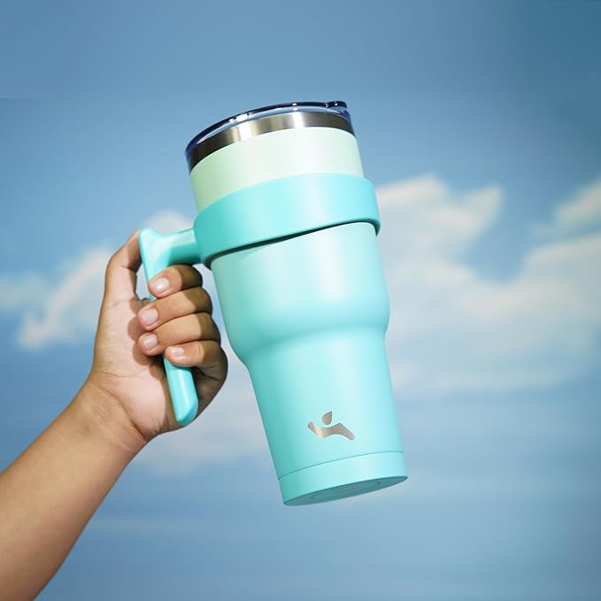 40 oz Tumbler with Handle and 2 Straw 2 Lid, Insulated Water Bottle Stainless Steel Vacuum Cup Reusable Travel Mug, Mint