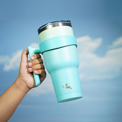 40 oz Tumbler with Handle and 2 Straw 2 Lid, Insulated Water Bottle Stainless Steel Vacuum Cup Reusable Travel Mug, Mint