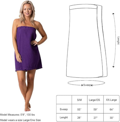 Turkish Linen Women’s Waffle Spa Body Wrap with Adjustable Closure