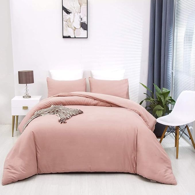 KAREVER Pink Comforter King Size Pure Blush Pink Bedding Set Women Rose Pink Durable Comforter Set 3 Pieces 1 Comforter with 2 Pillowcases