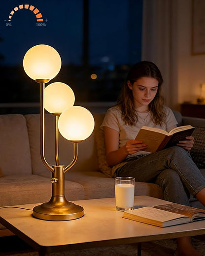 Modern Gold Globe Table Lamp Dimmable Mid Century 3-Light Desk Lamp 3000K Warmwhite Nightstand Lamp for Bedroom Bedside End Table(G9 Bulb Included)