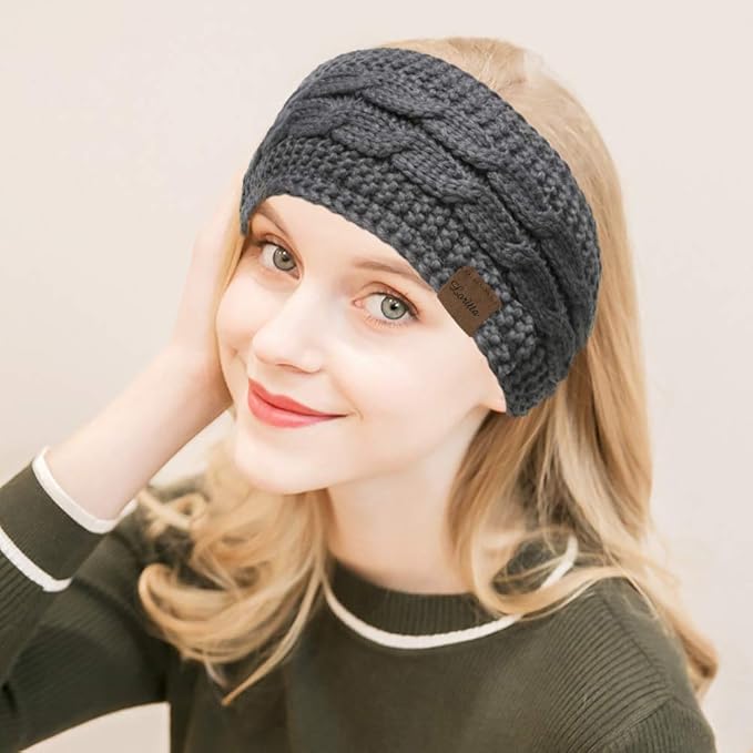 Loritta 2 Pack Headbands for Women Winter Warm Cable Knit Ear Warmer Thick Head Wrap Fuzzy Fleece Lined Gifts