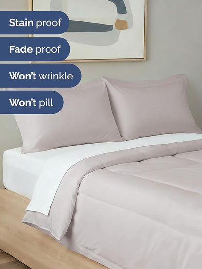 Queen Comforter Set - 3 Piece Bed Set for All Seasons - 1 Soft Quilted Comforter w/ Corner Tabs & 2 Pillow Shams - Comfy & Breathable - Premium Down Duvet Insert - Oeko-TEX - Queen Size, Light Grey
