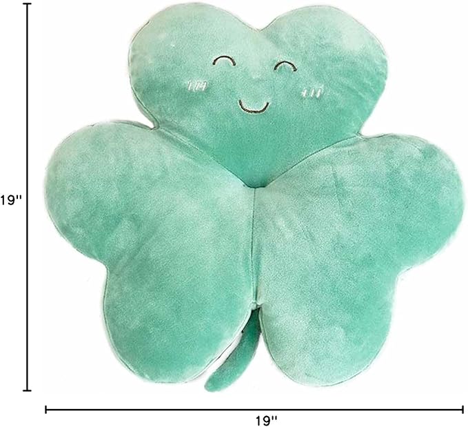 Cyprinus Carpio Smile Face Trifolium Plush Throw Pillow Green Shamrock Cushion Decor Room Green/19Inch