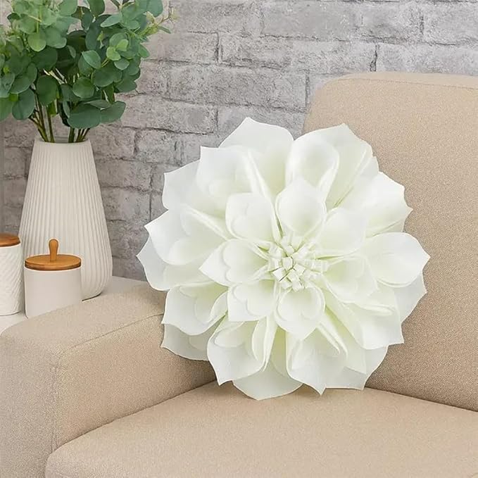 Fennco Styles Handmade 3D Heart-Shaped Petals Flower Decorative Filled Throw Pillow 13" Round - Ivory Floral Pillow for Couch, Home Décor and Holiday, Housewarming Gift