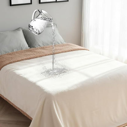 Makigued Waterproof Dog Blanket for Couch & Bed, Reversible Sherpa Fleece Pet Throw with Quiet TPU Barrier, Machine Washable Furniture Protector for Large Dogs & Cats, Queen Size 80x90 Inch, Cream