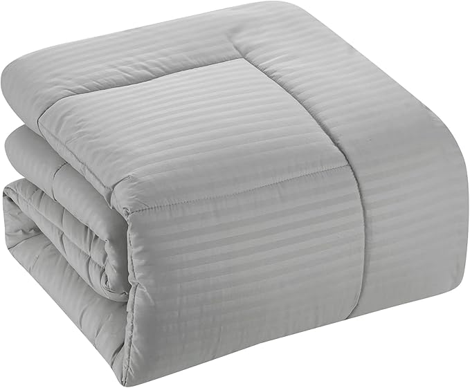 King Size Comforter Set 8 Piece Bed in a Bag with Bed Skirt, Fitted Sheet, Flat Sheet, 2 Pillowcases, 2 Pillow Shams, King, Dobby Silver