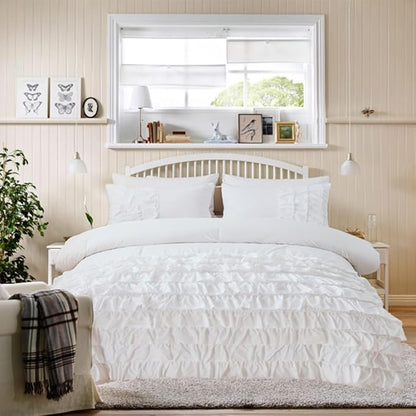 Holawakaka White Waterfall Ruffle Comforter Set Full Size Multi-Layers Ruffled Shabby Chic 3PCS Bedding Set for Girls Women
