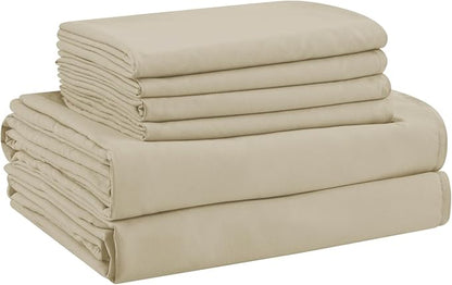 Cal King Size Sheets Set - 6 Piece Luxuriously Soft & Cooling Sheets Cal King Size - Ultra Soft 16" Deep Pocket Cal King Sheet Set - Fitted Sheet & Pillowcase Sets (Cal King Beige)