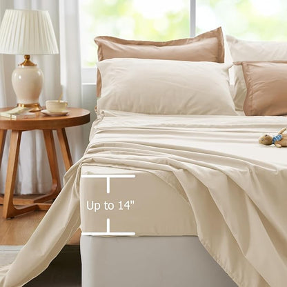 King Size Comforter Set Khaki Reversible Bedding Set, 7 Pieces Soft Bed in a Bag King with Comforter, Sheets, Pillowcases & Shams, All Season Boho King Bed Set