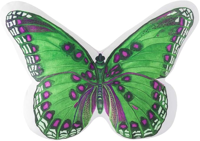 JWH 3D Butterfly Accent Pillow Case Stuffed Plush Animal Decorative Throw Pillow Cover Soft Pillowcase Girls Gift Cushion for Bed Sofa Couch Bedroom 13x15 Inch Green Purple