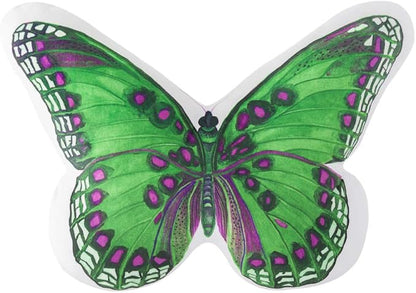 JWH 3D Butterfly Accent Pillow Case Stuffed Plush Animal Decorative Throw Pillow Cover Soft Pillowcase Girls Gift Cushion for Bed Sofa Couch Bedroom 13x15 Inch Green Purple