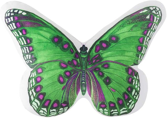 JWH 3D Butterfly Accent Pillow Case Stuffed Plush Animal Decorative Throw Pillow Cover Soft Pillowcase Girls Gift Cushion for Bed Sofa Couch Bedroom 13x15 Inch Green Purple