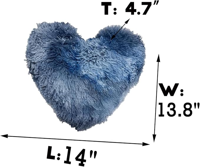 MorroMorn Fluffy Heart Throw Pillows, Shaggy Decorative Pillow for Sofa Couch Bed, Cute Room Decor Decorations for Women Girls Kids (Tie-dye Navy)