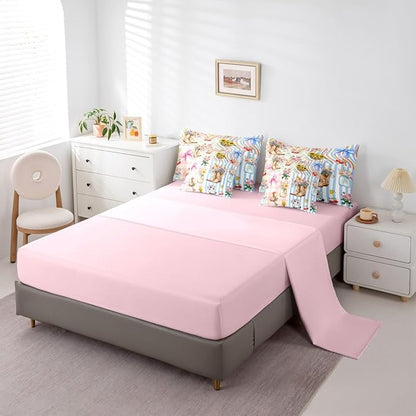Erosebridal Bow King Comforter Set Cow Girl 7-Piece Bed in A Bag Western Bowknot Floral Rustic Lattice Stripe Sheets and Pillowcases Pink Yellow Bed Sets