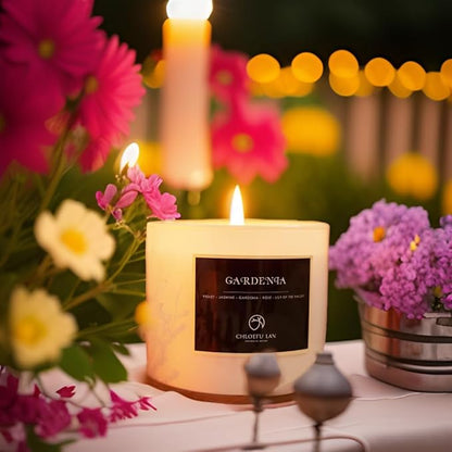Chloefu LAN Premium Gardenia Scented Candle for Men & Women, Highly Scented, 7.1oz|45 Hour Long Lasting, All Natural Soy Candles, Home Decor, White Glass Jar Candle with Gift Box