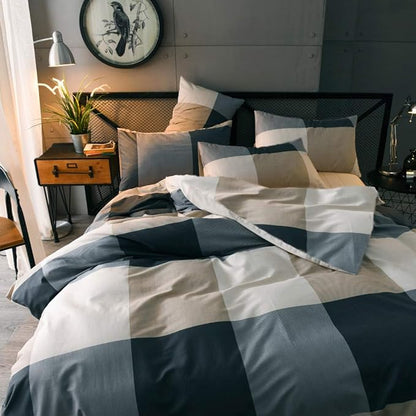 mixinni Queen Comforter Set Lightweight Modern Style Checkered Pattern Comforter for Boys Men, 1 Geometric Comforter and 2 Pillow Shams, All Season-Queen Size