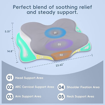 Cervical Neck Pillow, Ergonomic Memory Foam Pillows for Neck Pain Relief with Breathable Pillowcase, Adjustable Contour Neck Support Pillow for Side Back Stomach Sleepers, Odorless (Grey)