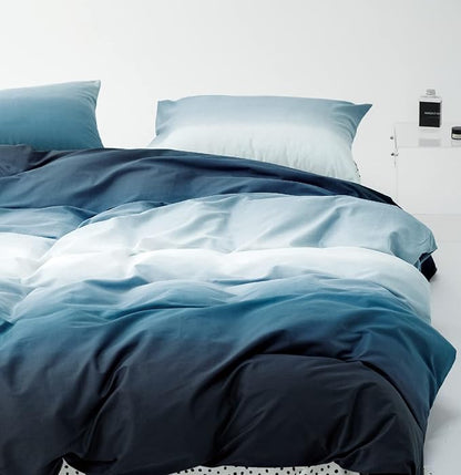 Cottonight Blue White Gradient Comforter Set California King Blue and Navy Gradient Bedding Comforter Set Blanket Quilts Breathable Sunset Color 3 Piece Bedding Comforter Set