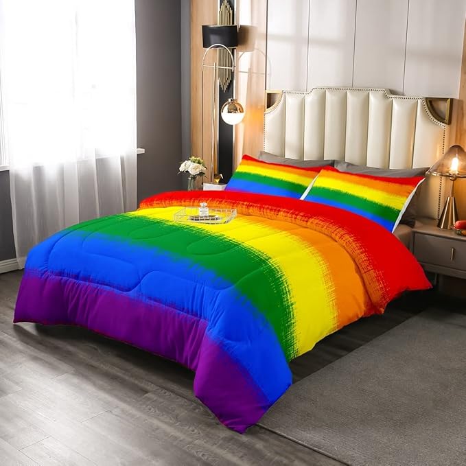 Feelyou Rainbow Bedding Set Colorful Rainbow Comforter Set for Kids Boys Girls Multicolor Comforter Ultra Soft Quilt Set 1 Comforter Set with 2 Pillowcases Full Size