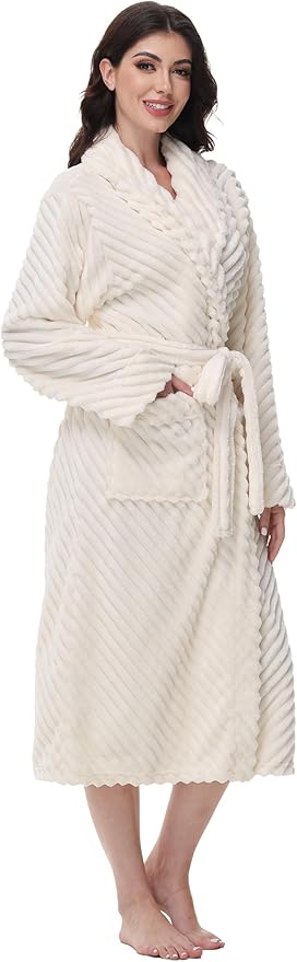 Yurhap Premium Robes for Women - Super Soft Cozy Fleece Womens Robe Plush Long Bathrobe