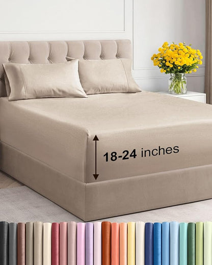 Extra Deep Twin Sheet Set - 4 Piece Breathable and Cooling Sheets - Hotel Luxury Bedding for Women, Men, Kids & Teens - Easy & Secure Fit - Soft, Wrinkle Free and Comfy - Extra Deep Pockets - Wheat