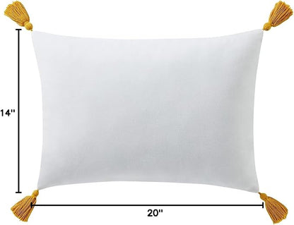 Indigo Ink - Decorative Pillow, Tufted Stripe Pillow with Tassels, Throw Pillows for Couch or Bed, Boho Home Decor, 14" x 20" (Tufted Medallion Collection, Grey/Yellow)