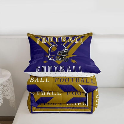 Feelyou Football Bedding Set Boys Girls Full Size Rugby Sports Comforter Set Sports Themed Women Men Football City Duvet Quilt Purple Brown Room Decor