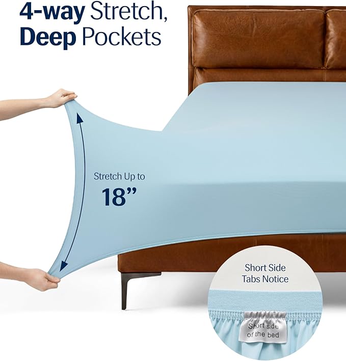 REST® Evercool®+ Starter Sheet Set, King, Light Blue, Breathable Bed Sheets for Hot Sleeper and Night Sweats, with Pillowcases, Ionic+ Self-Cleaning Silver Yarn for Sensitive Skin, 3PCS No Flat Sheet