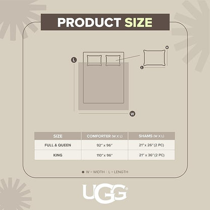 UGG Kenzie Full/Queen Comforter Set with 2 Pillow Shams Plush Faux Fur Bedding Soft Warm Down Alternative Comforter Washable Hypoallergenic Fluffy Blanket Set for Bedroom, Full/Queen Size, White Snow