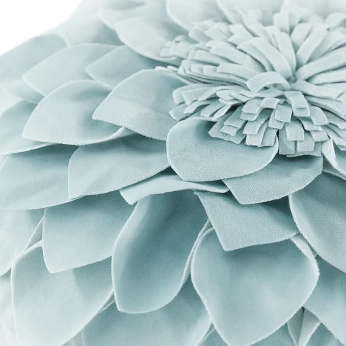 JWH 3D Flower Throw Pillow Cover Decorative Round Cushion Cover Handmade Pillowcase Soft Velvet Pillow Case Bed Couch Living Room 12 Inch Light Blue