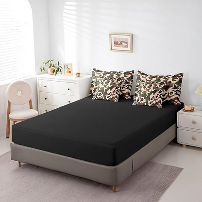 Erosebridal Duck Hunter 7 Piece Comforter Set King Size Camo Bedding for Kids Army Camouflage Hunting Bed in A Bag Sheet Set Vintage Green Black Bedroom Decor Wild Animal Duck Rustic Bed Set