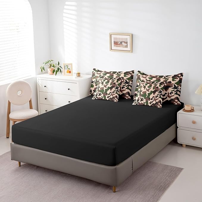 Erosebridal Duck Hunter 7 Pcs Comforter Set Twin Size Camo Bedding for Kids Army Camouflage Hunting Bed in A Bag Sheet Set Vintage Green Black Bedroom Decor Wild Animal Duck Rustic Bed Set